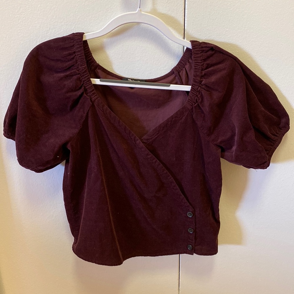 Madewell 	corduroy puff-sleeve wrap top